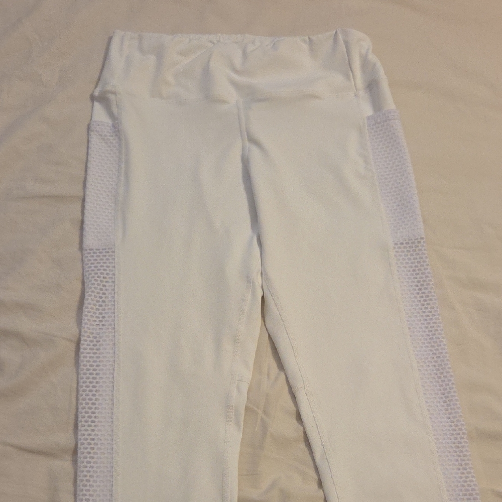 SHEIN Women White Leggings with Mesh Detail